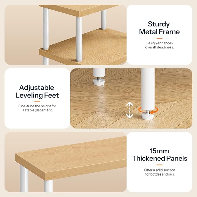HOOBRO Cabinet Organizer Shelf, kitchen countertop organizer, Kitchen Storage, Spice Rack for cabinet, Stackable, Expandable, for Countertop,kitchen,cabinet, White and Natural WN15TL01