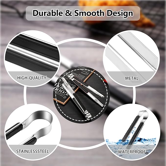 BBQ Tongs Premium Korean Cooking Heat Resistant Metal Kitchen Utensils Set for Frying Grilling Meat Hot Pot and Ice 12 inch Non Slip Grip Tongs for Cooking Essentials