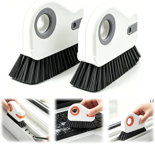 2-in-1 Groove Cleaning Brush with Hidden Scraper, Hard Bristle Crevice Cleaning Tool for Sliding Door Track, Window Sill, Window Seal, Tile Gaps, Kitchen & Bathroom Corners (Gray*2)