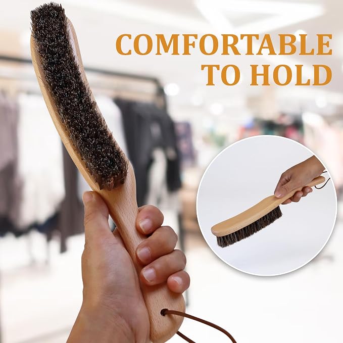 TAKAVU Clothes Brush Pack 2, 100% Black Boar & Horse Hair Bristle, Beech Wood Handle, Lint Remover for Clothes, Suits, Cashmere, Wool, Cotton, Synthetic Fabrics