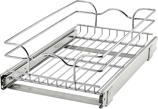 Rev-A-Shelf Steel Wire Pullout Drawer Organizer Shelf for Kitchen Cabinets, Slide Out Storage Basket, Min Opening Width of 11.5", 12" x 20", 5WB1-1220CR-1