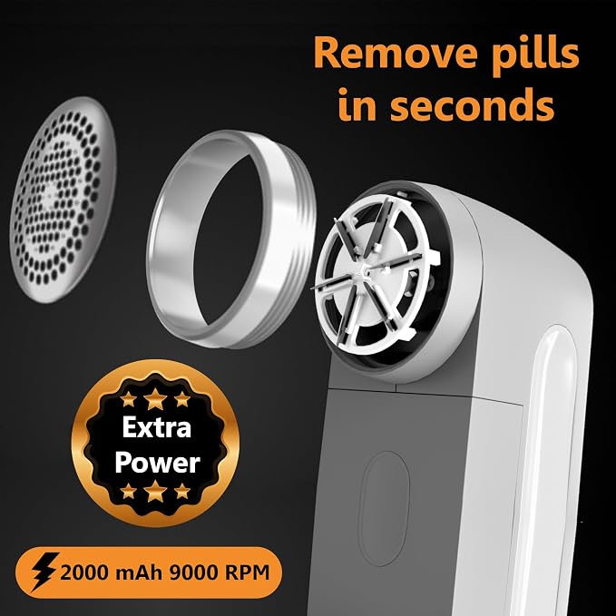 Pionix Fabric Shaver, Sweater Shavers to Remove Pilling, High-Perf Defuzzer, Rechargeable Electric Lint Shaver for Fuzz and Lint Balls from Clothing, Upholstery 2000mah Battery (Matt Grey)