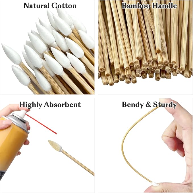 6 Inch Long Cotton Swabs, Pointed or Round Tips for Cleaning | Pointed, Round, and Mixed-Tip Cotton Swab Options with 6 Inch Wooden Handles for Firearm, Electronics, Craft, and Tasks