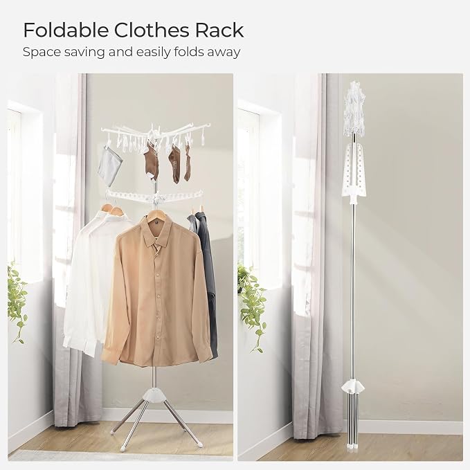 Clothes Drying Rack, 72 Inch Tripod Laundry Drying Hangers,2-Tier Folding Steamer Stand, Garment Rack for Saving Sapce, Clothes Storage, Metal Frame, Indoor Outdoor, White