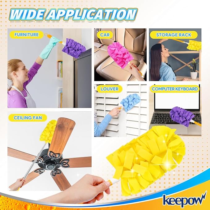 KEEPOW 12 Pack Refills Compatible with Swiffer Ext Handle, 360 Heavy Duty | Reusable 360 Degree Microfiber Fleece Duster Refills for Home Cleaning, Compatible with Swiffer Extended Handle, 12 Pack