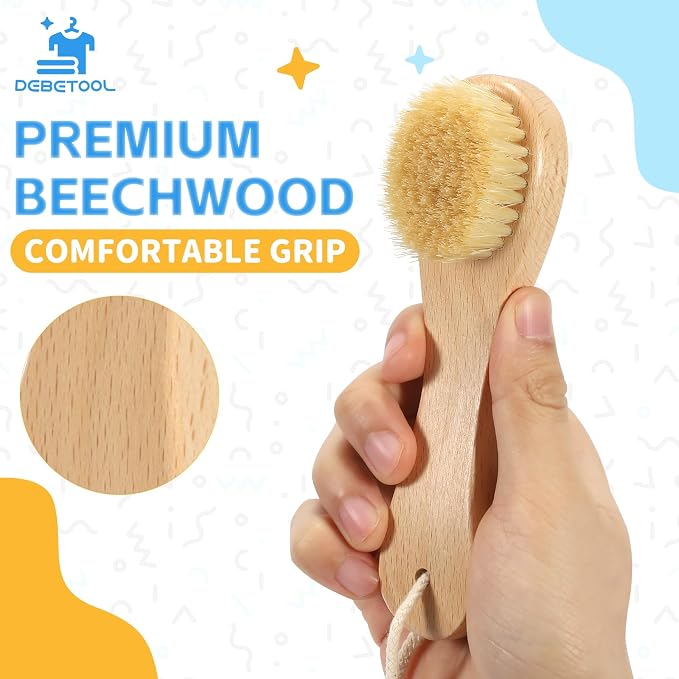 DEBETOOL 3-Piece Laundry Brush for Stains on Clothes, Gentle Boar Bristl | Laundry Scrub Brush Stain Remover for Delicate and Everyday Fabrics, Wooden Handheld Spot Cleaning Tool