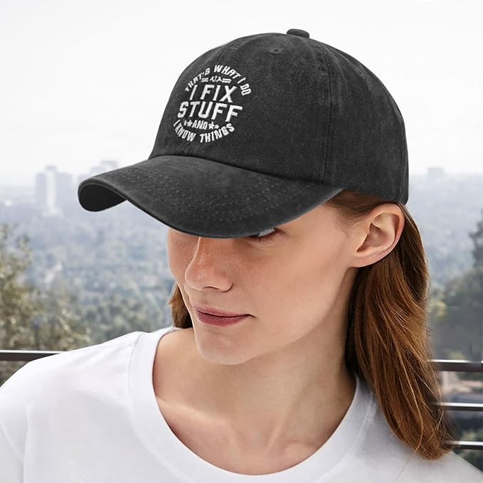 Embroidered That's What I Do I Fix Stuff & I Know Things Vintage Cotton Washed Soft Mesh Baseball Hat