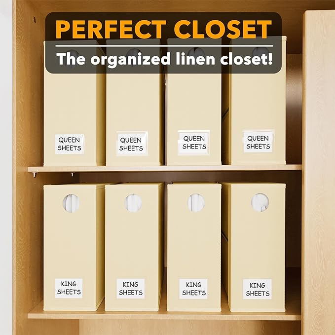 SpaceAid 16 Pack Bed Sheet Organizers and Storage, Foldable Sheet Organizer for Linen Closet, Sheets Set Folder Keeper with Window XL (Queen & King Size) Bedding Container (Beige, 16 Pack)