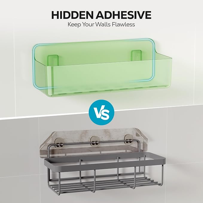Nieifi Adhesive Shower Shelves, Green, 5 Pieces | Rustproof ABS, Large Capacity, Removable Design, Easy-Clean, No Drilling Shower Organizer for Bathroom Storage & Home Decor