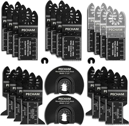 24PCS Universal Wood Metal Oscillating Multitool Quick Release Saw Blades Fit Porter Cable Black & Decker Rockwell Ridgid Ryobi Milwaukee Chicago Craftsman