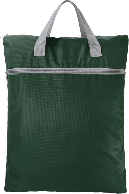 BeeGreen Dark Green Travel Laundry Bag with Srap & Zipper Pockets Hanging Laundry Hamper Heavy Duty Collapsible for Dirty Clothes College Dorm Gym Beach Pool Swimsuit