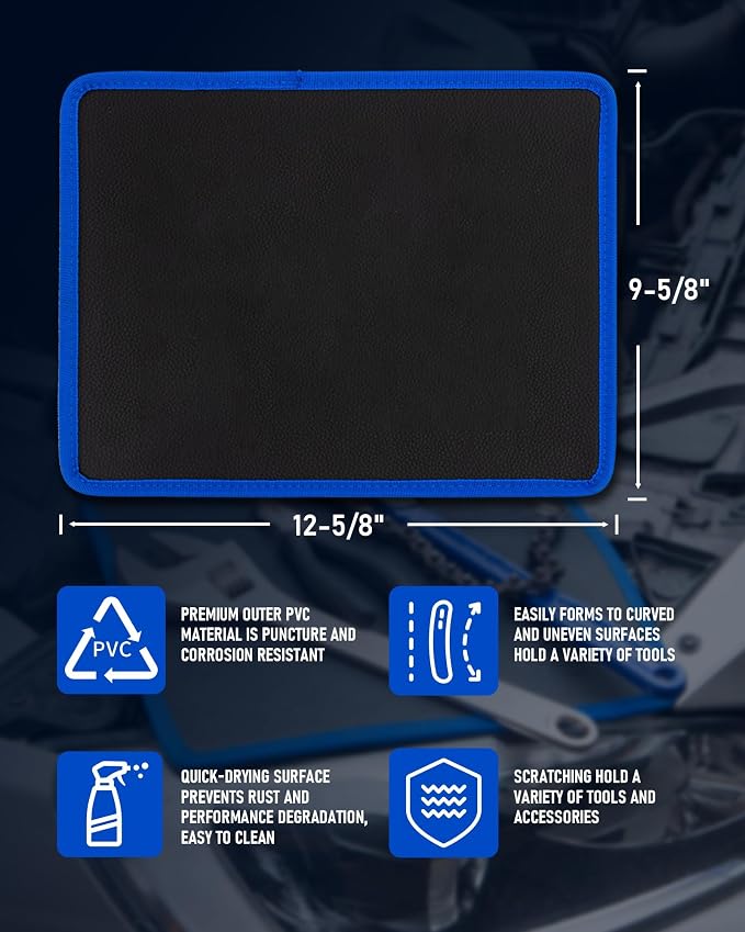 Magnetic Tool Mat Set, 40 LB Tool Pad with Telescoping Magnetic Pickup Tools & Magnetics Wristband, Tools Organizer for Garage, Workshop & Auto Repair
