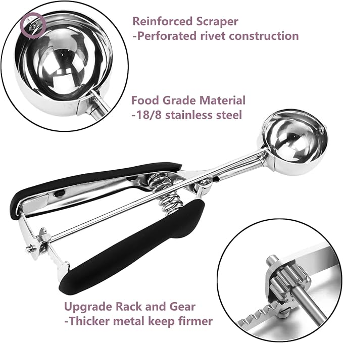 Stainless Steel Ice Cream & Cookie Scoop - 5.3Tbsp/80ml/2.7oz Capacity, Trigger Release