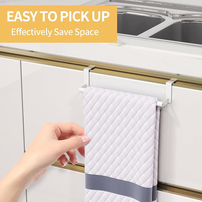 STWWO Over The Door Towel Rack, Kitchen Towel Holder Over Cabinet Door Towel Bar Stainless Steel for Cupboard for Kitchen Dish Towel Holder Hanger Rv Towel Rack, 2 Pack (White)