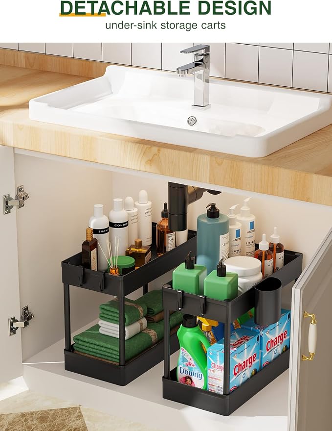 LEHOM Slim Rolling Storage Cart - 4 Tiers Bathroom Organizer Utility Cart | Slide Out Storage Shelves Mobile Shelving Unit for Kitchen, Bedroom, Office, Laundry Room, Small Narrow Spaces (7.1" W+Black)