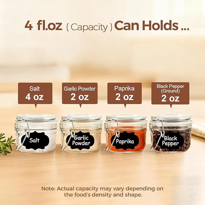 ComSaf Small Mason Glass Jars with Airtight Lids 4 oz 6 Pack Pantry | Herbs honey jam, Spice rack cabinet organization, Kitchen storage, Salt pepper chili, Wedding favors