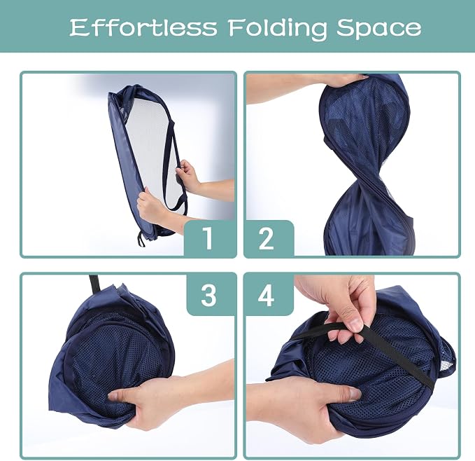 4 Pcs Popup Mesh Laundry Basket, Laundry Hamper with Side Pocket | Foldable, Heavy Duty, Storage Basket with Durable Handles for Bathroom, Travel, Dorm