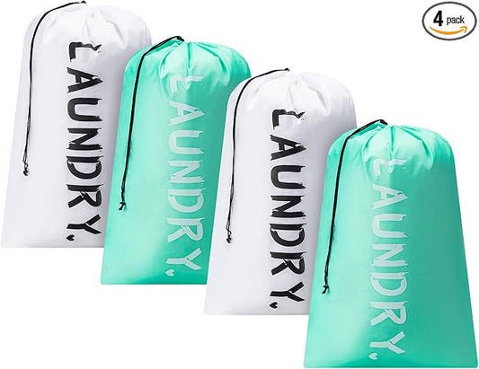 4 Pack Travel Laundry Bag,24" x 36", Extra Large Dirty Clothes Organizer | Machine Washable with Drawstring, Holds 3-4 Loads of Laundry,Fit a Laundry Hamper or Basket Travel Essentials