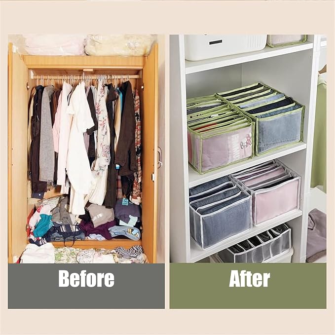 TIGARI Wardrobe Clothes Organizer, Drawer Organizers for Clothing, Closet Storage Organizer, Dresser Drawer Organizers for Thin Jeans, Trousers, T-shirts, Skirts (Gray,3 Pcs Large)