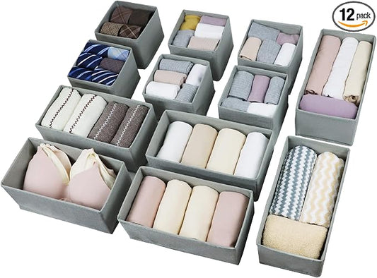 Fordonral Drawer Organizer Clothes, Foldable Fabric Dresser Organizer Closet Organizers and Storage Box for Underwear,Folded Clothes,Baby Clothing,Socks,Bra,Towels,Ties(6M+6S,Gray)