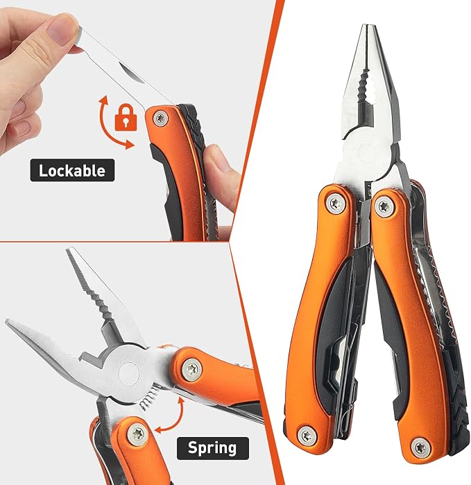 WIWUE GUO Needle Nose Pliers, Multi Tool, Hiking Essentials, Fathers Gifts, Pocket Knife, Multitool Pliers, Camping Knife with Holster and Nylon Sheath for Outdoor, Fishing, Hunting, Hiking
