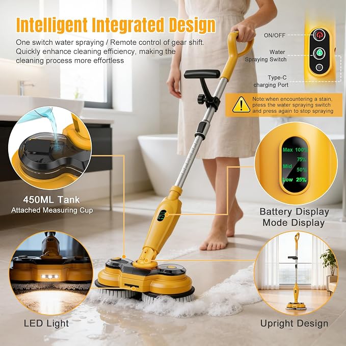 Cordless Electric Mop for Dewalt 20V Battery (NO Battery), 2 in 1 Spin Mop & Electric Floor Scrubber Machine with LED Light & Water Spray, 800 RPM Rotating Electric Mops for Floor (Black)