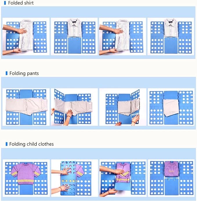 Geniusidea Shirt Folding Board T Shirt Folder for Adults Laundry Room Tough PP Plastic Folding Tool 27.16"x22.44" Easy to Fold Clothes into a Uniform Size, Blue