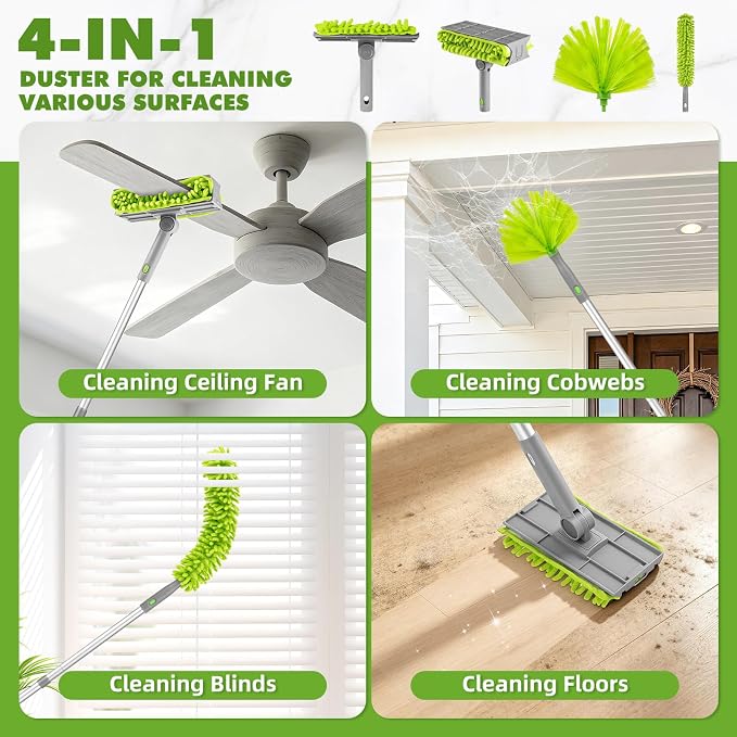 Ceiling Fan Cleaner Duster with 6 Ft/77'' Extendable Handle | Microfiber Chenille Duster for Cleaning Ceiling Fan Blades, Vents, and Hard to Reach High Places