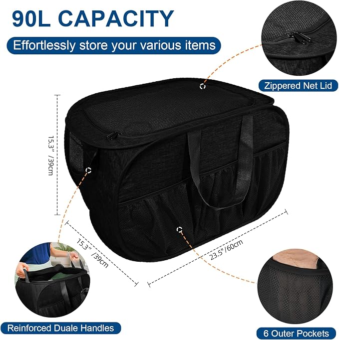 Collapsible Laundry Baskets, Tear Proof Pop Up Laundry Hamper with Lid, Dual Handles Durable Foldable Laundry Basket, Easy to Carry Laundry Hamper for Home, Laundry Room, Bedroom, Dorm, Travel Black