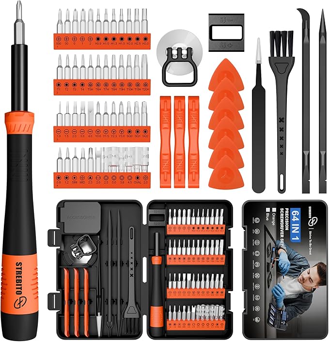 STREBITO Micro Screwdriver Set 64 in 1 Magnetic Screwdriver Set with Torx | Triwing, Pentalobe, Gamebit, Electronic Repair Tool Kit for Computer, PC, Laptop, Phone, PS5, XBOX, Switch, Watch, Eyeglasses