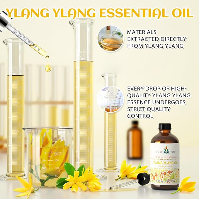 EVOKE OCCU Ylang Ylang Essential Oil 4 Oz, Pure Ylang Ylang Oil for Skin Hair Aromatherapy Diffuser Fragrance DIY- 4 FL Oz | Ideal for Hair, Floral Aroma for Aromatherapy, DIY & Home Fragrance - 118mL / 4 fl oz