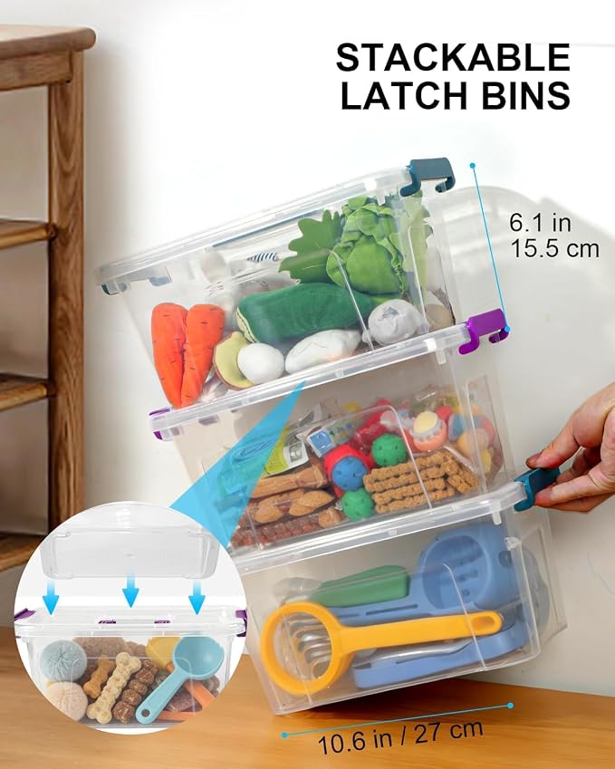 NUMIFUN Plastic Storage Bins with Lids 6 Pack, 7 Quart Storage Containers with Black Buckle Latch, Stackable Storage Containers for Home Pantry Office Classroom Organization, White