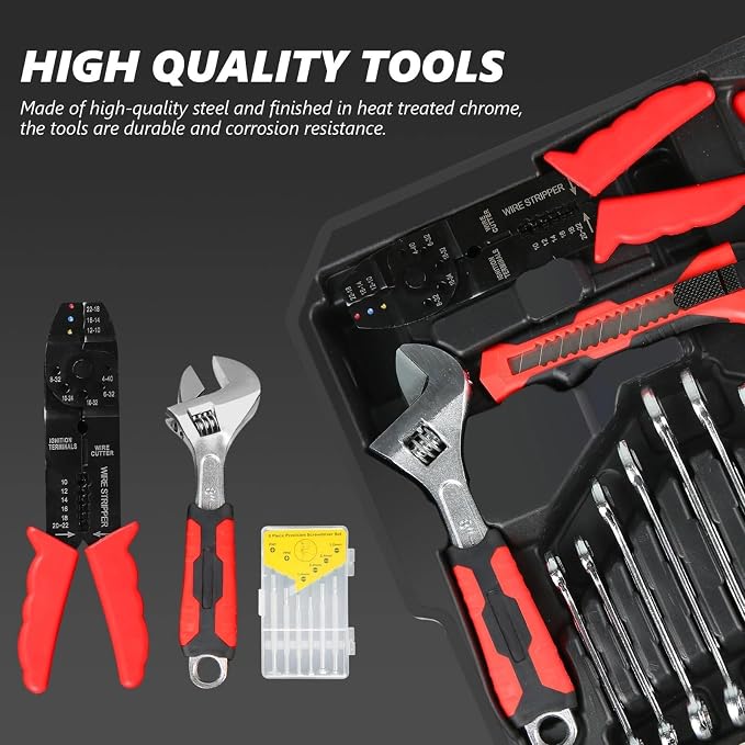 Arcwares 799pcs Aluminum Trolley Case Tool Set Silver, House Repair Kit Set, Household Hand Tool Set, with Tool Belt,Gift on Father's Day (Black)