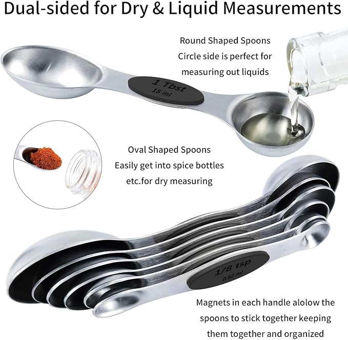 TILUCK Stainless Steel Measuring Cups and Spoons Set with Silicone Handle – Nesting Design for Space-Saving, Heavy Duty & Dishwasher Safe for Dry/Liquid Ingredients, Cooking & Baking (13)