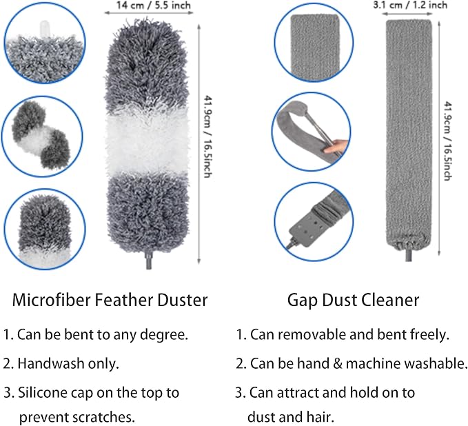 Microfiber Dusters for Cleaning,100" Professional Extension Pole Duster Kit with 2 Washable Bendable Heads,Cobweb Remover & Feather Duster for High Ceilings,Ceiling Fans,and Hard-to-Reach Areas,3PCS