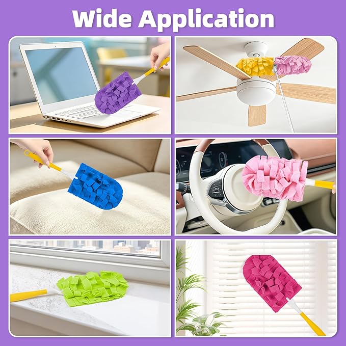 6 PCS Microfiber Reusable Duster Refills for Swiffer Duster | Washable Fleece Pads with 1 Handle, 360° Multi-surface Dusters, Heavy Duty Duster Refills, Wet & Dry Use, Rainbow Colors