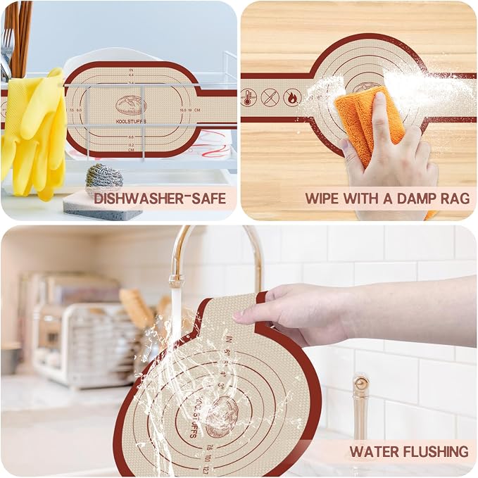 Silicone Bread Sling and Pastry Mat, 3 PCS Non-Stick & Easy Clean Reusable Silicone Bread Baking Mat with Long Handles, Easy to Transfer Sourdough Bread (Pastry Mat＆Oval and Round Bread Sling, Red)