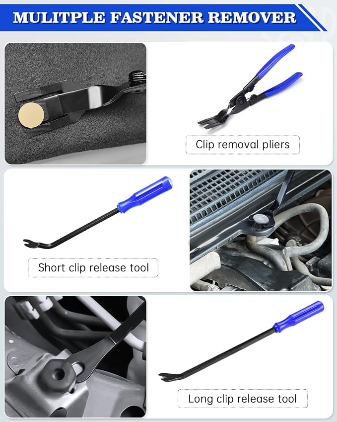 19Pcs Trim Removal Tool, Car Panel Dashboard Door Audio Trim Removal Tool Kit, Auto Clip Pliers Fastener Remover Set, Plastic Pry Tool, Automotive Upholstery Removal Kit