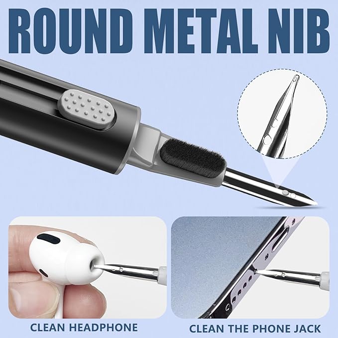 Inesore Multi Cleaning Kit for AirPods & All Bluetooth Earbuds(White+Black) | Metal Tip, High-Density Soft Brush, Flocked Sponge Tip, 3 in 1 Design, Compact & Lightweight, Easy Operation, Easy to Carry