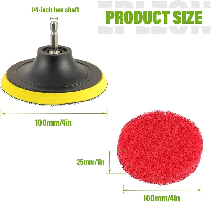 4 Inch Drill Brush Scrub Pads Cleaning Kit, 5X Faster Cleaning, Reusable Double Sided Scrub Pad for Bathroom Shower Tub Tile Grout Kitchen Toilet Hard Surfaces, 9 Pack(Red)