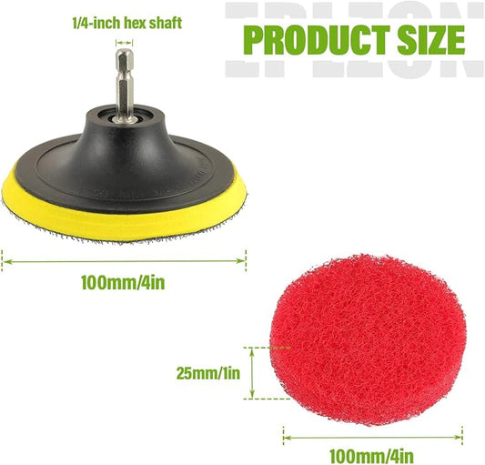 4 Inch Drill Brush Scrub Pads Cleaning Kit, 5X Faster Cleaning, Reusable Double Sided Scrub Pad for Bathroom Shower Tub Tile Grout Kitchen Toilet Hard Surfaces, 9 Pack(Red)