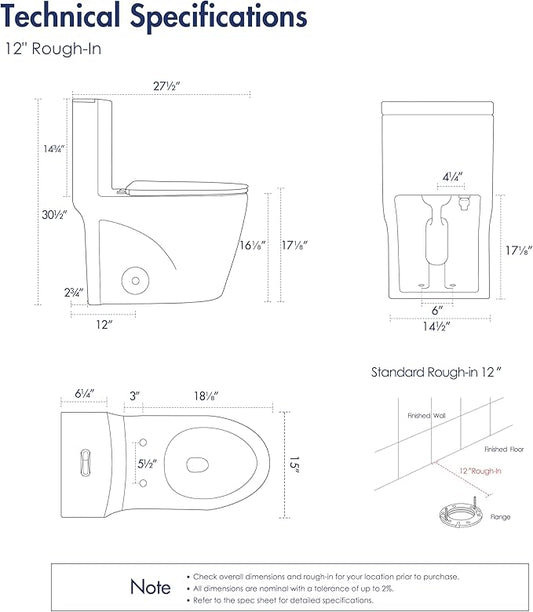 Eridanus Elongated One Piece Toilet with Powerful Siphon Dual Flush 1.1/1.6 GPF, 12" Rough-In Modern Bathroom Toilets with Comfort Soft Closing Seat Height 17", ADA Compliant Bowl, Light Gray