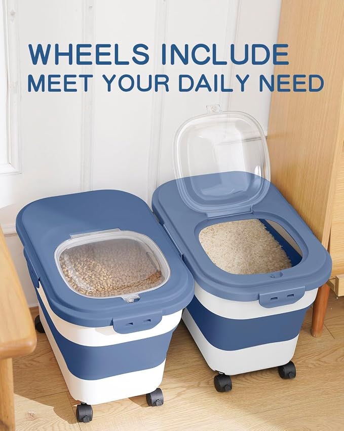 20-23Lbs Dog Food Storage Container Airtight,Collapsible Dog Food Container | Pet Food Storage with Double Airtight Seal & Magnetic Lid,Cat Food Container with Wheels for Easy Moving,Small Jar,Scoop