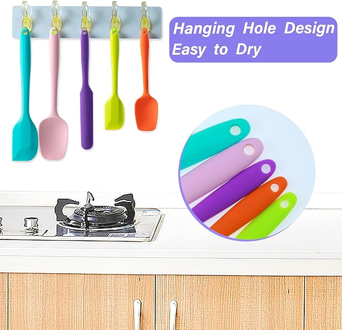 Silicone Spatula Set, 5 Piece Food Grade Rubber Spatulas for Baking, Cooking, and Mixing High Heat Resistant Non Stick Dishwasher Safe BPA-Free (Lavender)