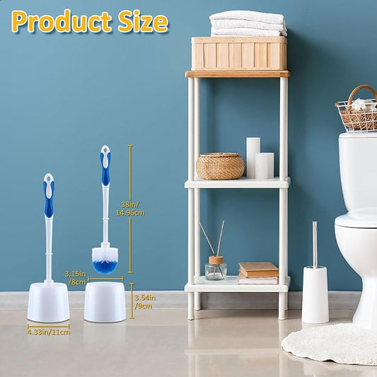 Tioncy 6 Pack Toilet Brush with Holder, 14.96 Inch Toilet Bowl Brush Set, Stiff Bristles Scrubber for Deep Cleaning, Base Caddy, Bathroom Cleaning Supplies (Blue,White)