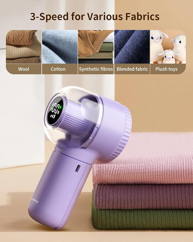 coldSky Fabric Shaver, 𝟮 𝗶𝗻 𝟭 Lint Remover with Brush, 1200mAh Sweater Shaver with Digital Display,3 Speeds Lint Shaver, 6-Leaf Blades Lint Remover for Clothes, Sofa, Bedding,Purple | Digital Display, 3 Speeds, 6-Leaf Blades, 1200mAh Rechargeable L...