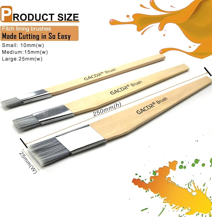 GACDR Slant Lining Fitch Trim Paint Brushes, Pack of 6, 0.5", 0.75", 1" | Angled Cutting In Paint Brush, Fast Accurate Detail & Control, Hobby & Craft, 2 Each of 3 Sizes