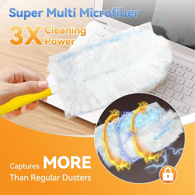 60 Pack Dusters Refills Compatible with Swiffer Duster Handle Models, 180° | One Sided Duster Refills for Short and Extendable Handles, Desktop Dust Cleaning Tool, Dusters Handle Refills, 1 Pack Handle