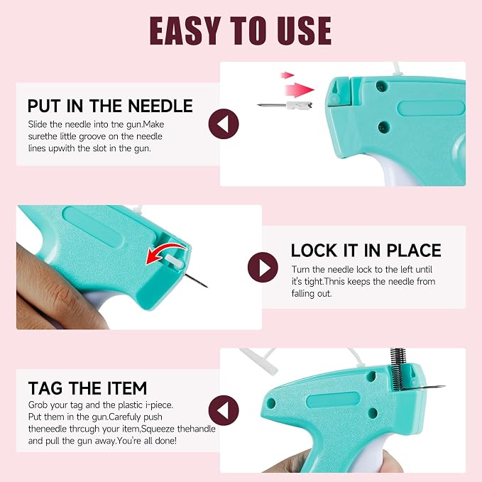 Aqua and White Mini Tagging Stitch Gun for Clothing- Tagging Gun Clothes Stapler Sewing Hemming Tool Stitching Gun with 6 Needles and 2000 Blackand 2000 White Fasteners