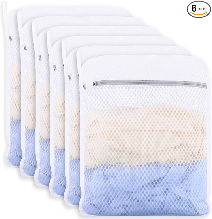 6-Pack Durable Honeycomb Mesh Laundry Bags for Delicates, 12 x 16 Inches | 120gsm Honeycomb Mesh, Sturdy Zipper, Protect Delicates, Reusable, Washer & Dryer Safe, For College, Dorm, Home and Travel